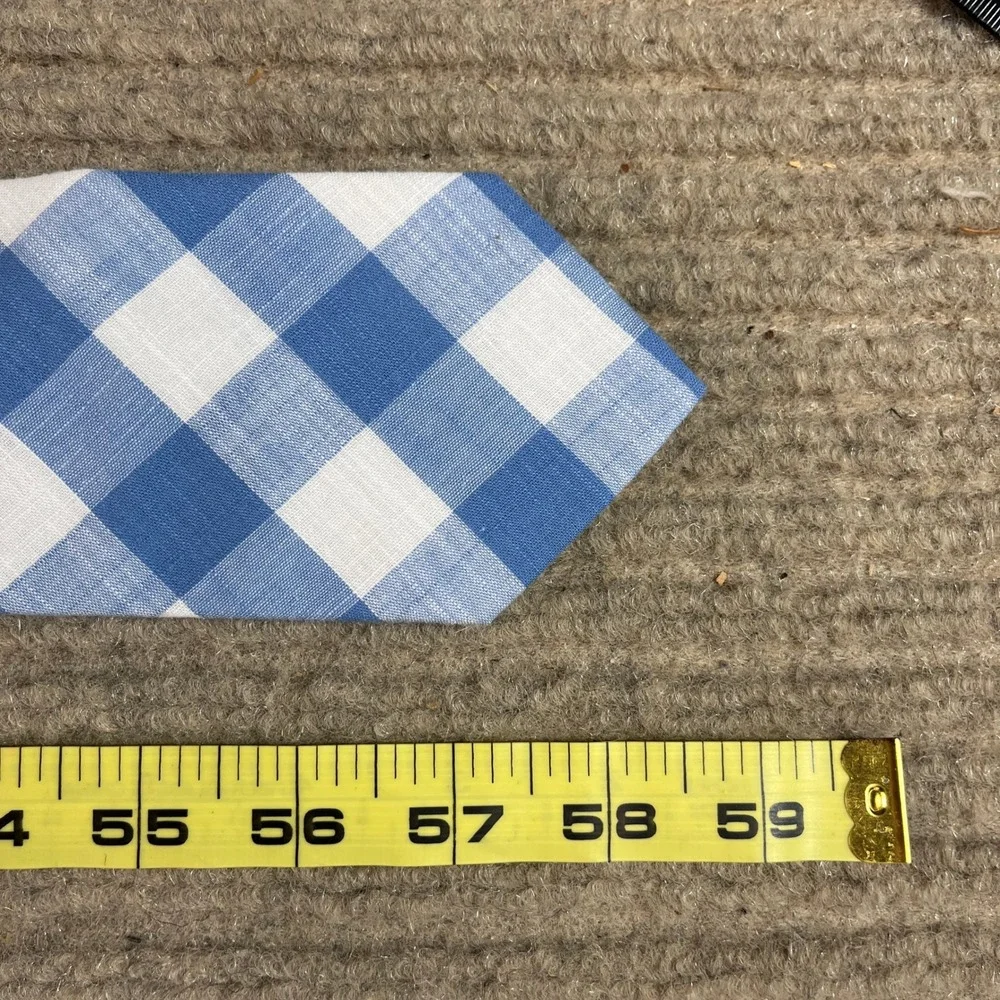 Tackle & Tides Mens Blue White Buffalo Plaid Gingham Cotton Necktie